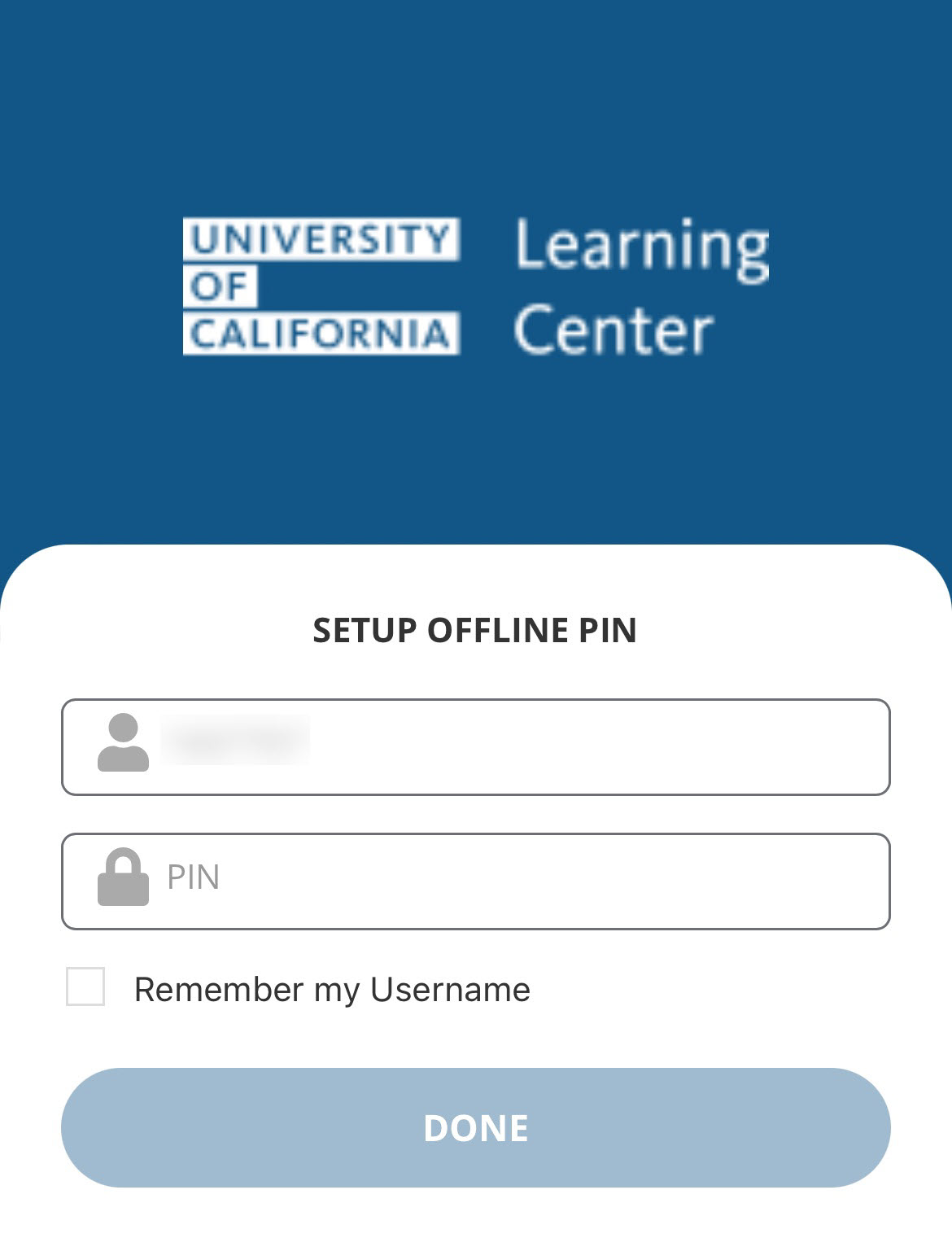 Screenshot of UC Learning Center login page prompting for a PIN