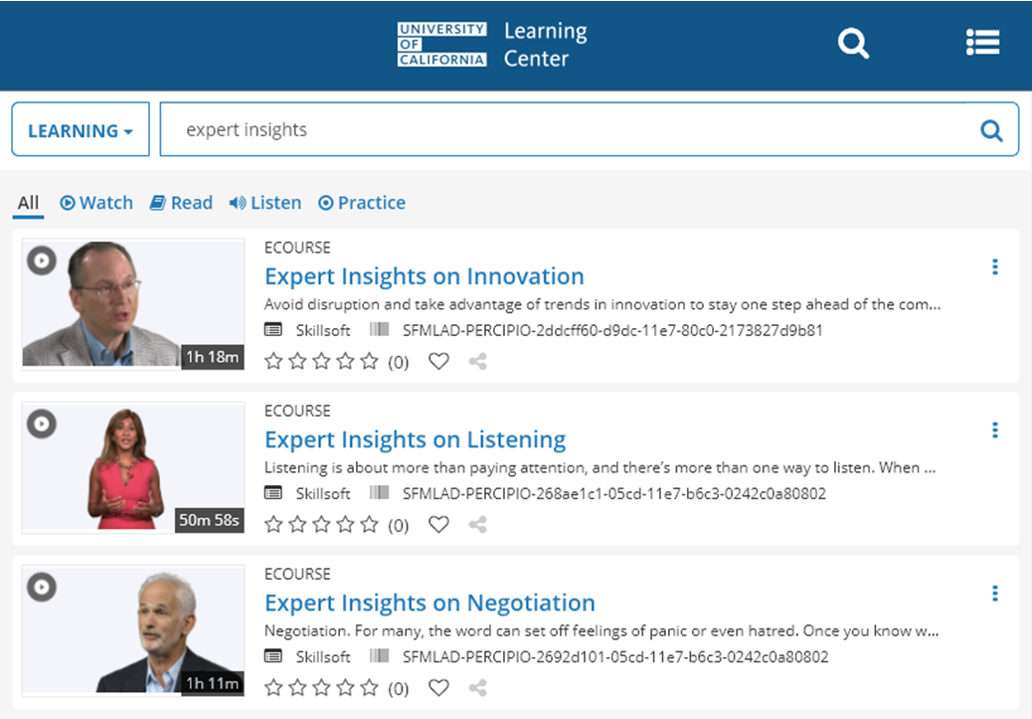 UC Learning Center search results for "Expert Insights"