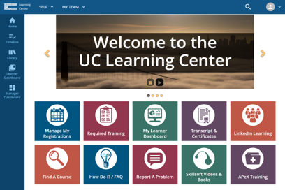 UC Learning Center legacy dashboard, including 10 buttons and standard menu items
