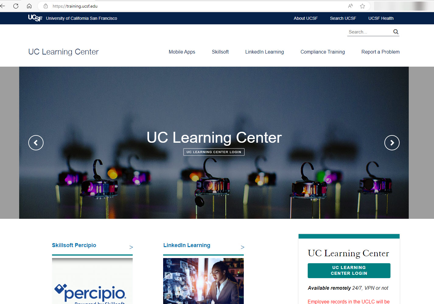 Training.ucsf.edu legacy website homepage screenshot