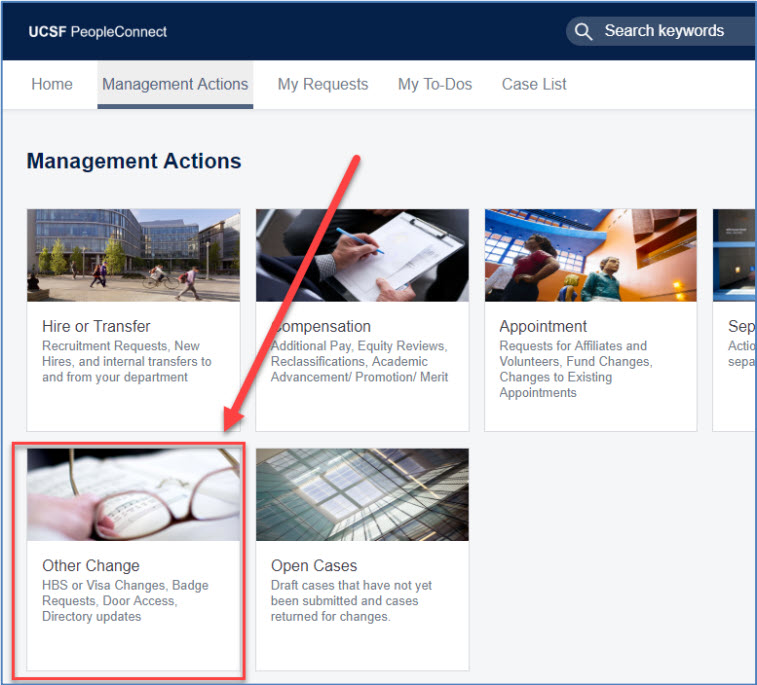 Screenshot of Management Actions - Other Change menu